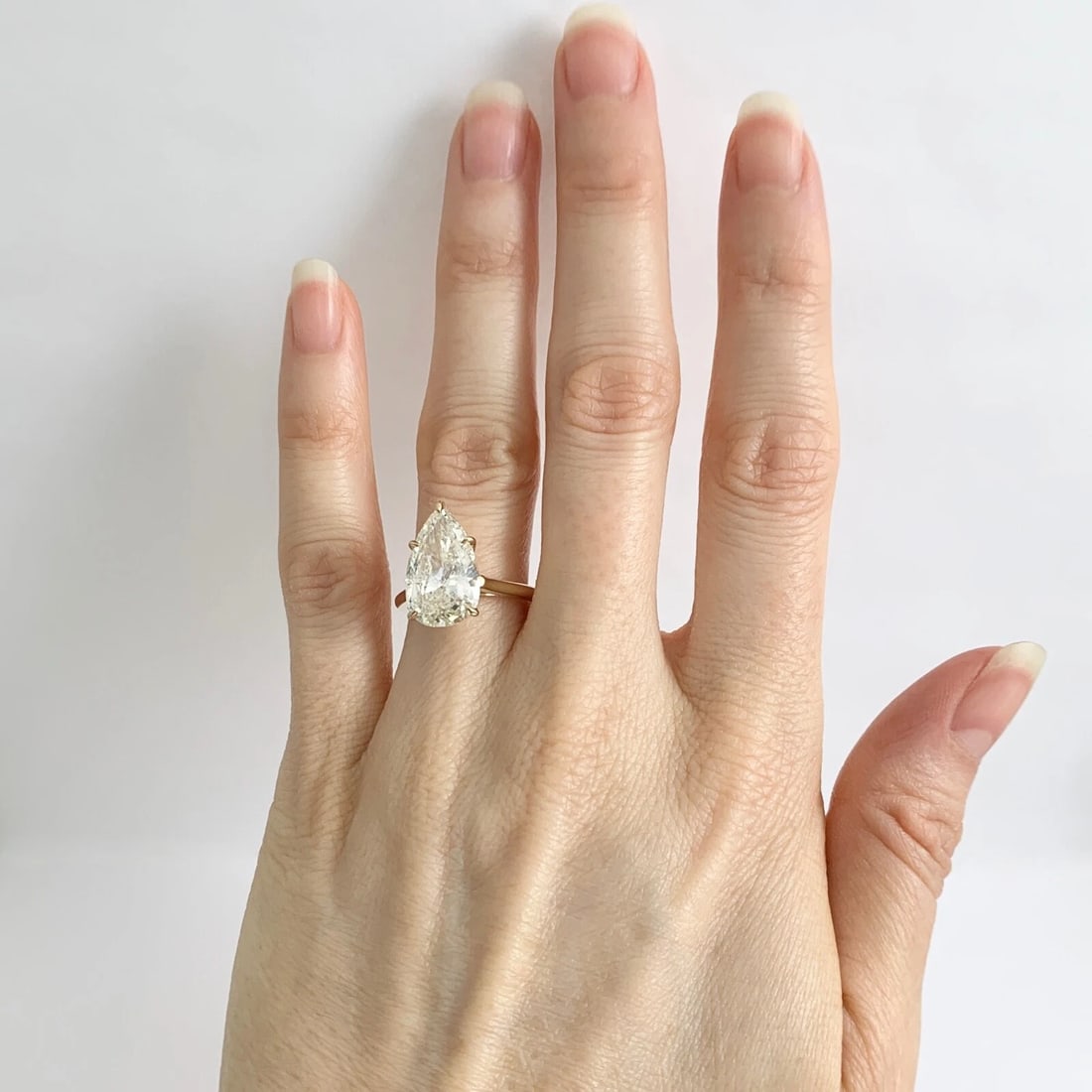 Light Yellow Pear Solitaire Diamond Engagement Ring 14K Yellow Gold, 4.00 CT - 3