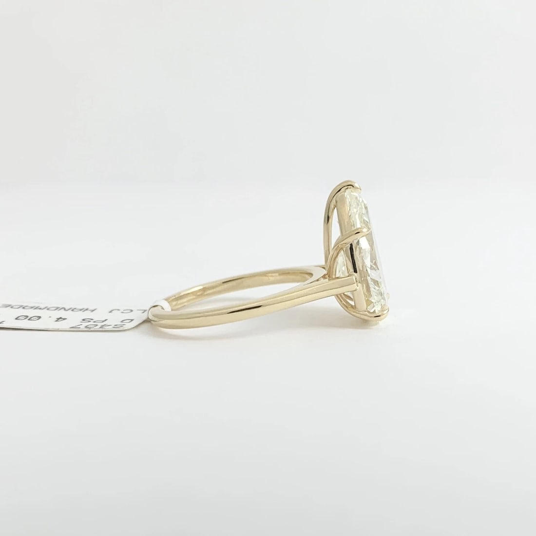 Light Yellow Pear Solitaire Diamond Engagement Ring 14K Yellow Gold, 4.00 CT - 9