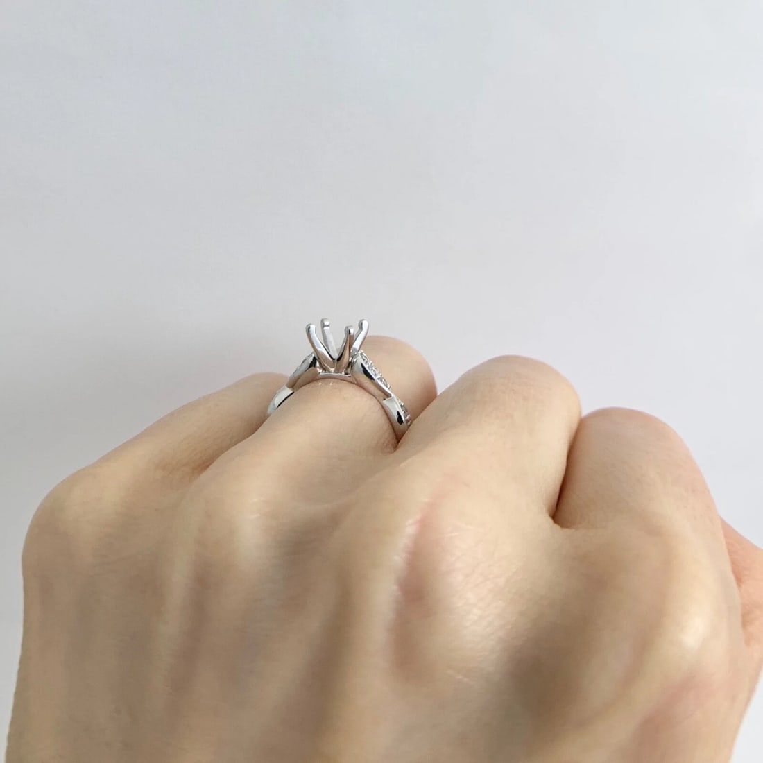 Scalloped Diamond Engagement Ring Setting Mounting 14K White Gold, .18 CTW - 4