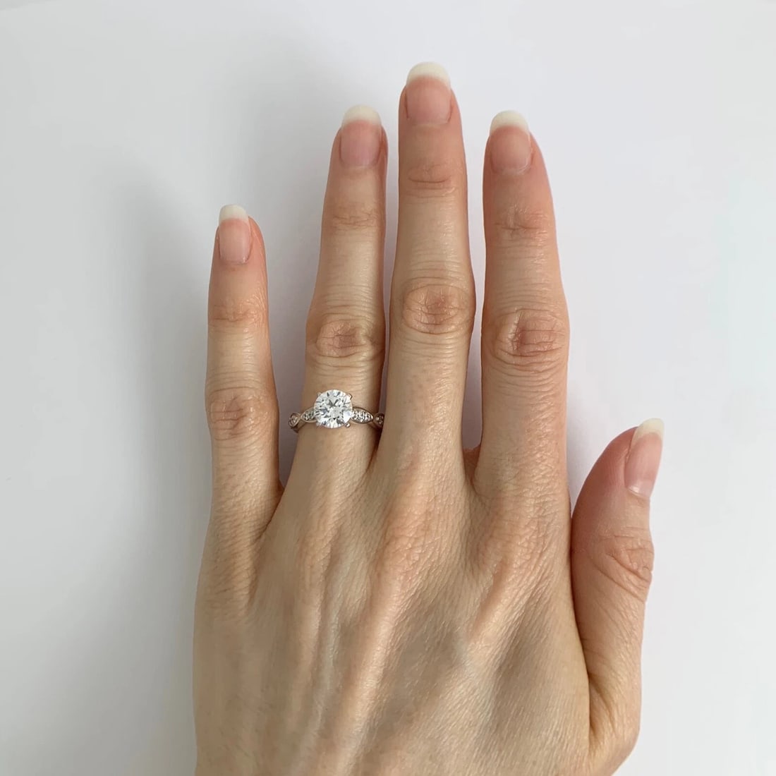 Scalloped Diamond Engagement Ring Setting Mounting 14K White Gold, .18 CTW - 5