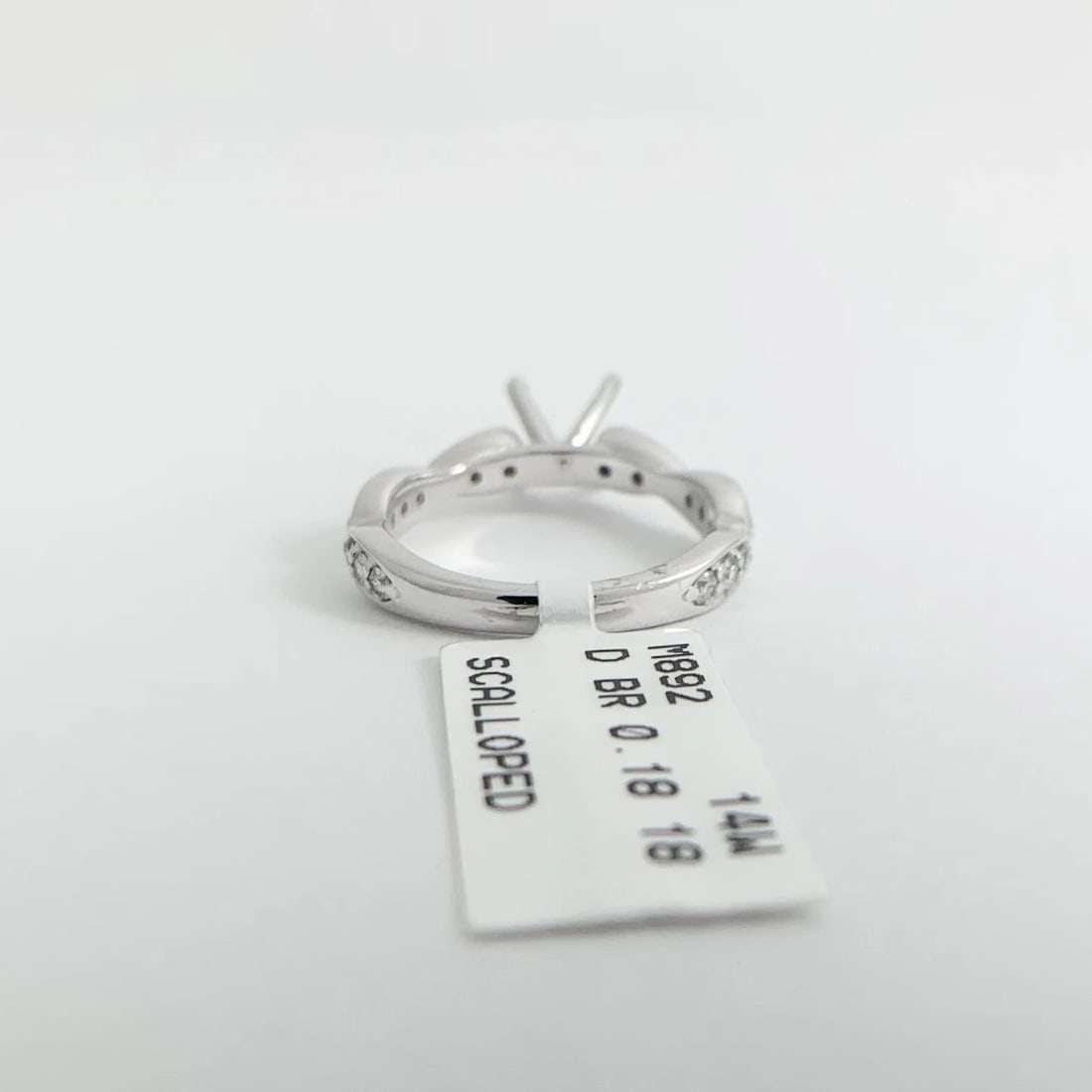 Scalloped Diamond Engagement Ring Setting Mounting 14K White Gold, .18 CTW - 9