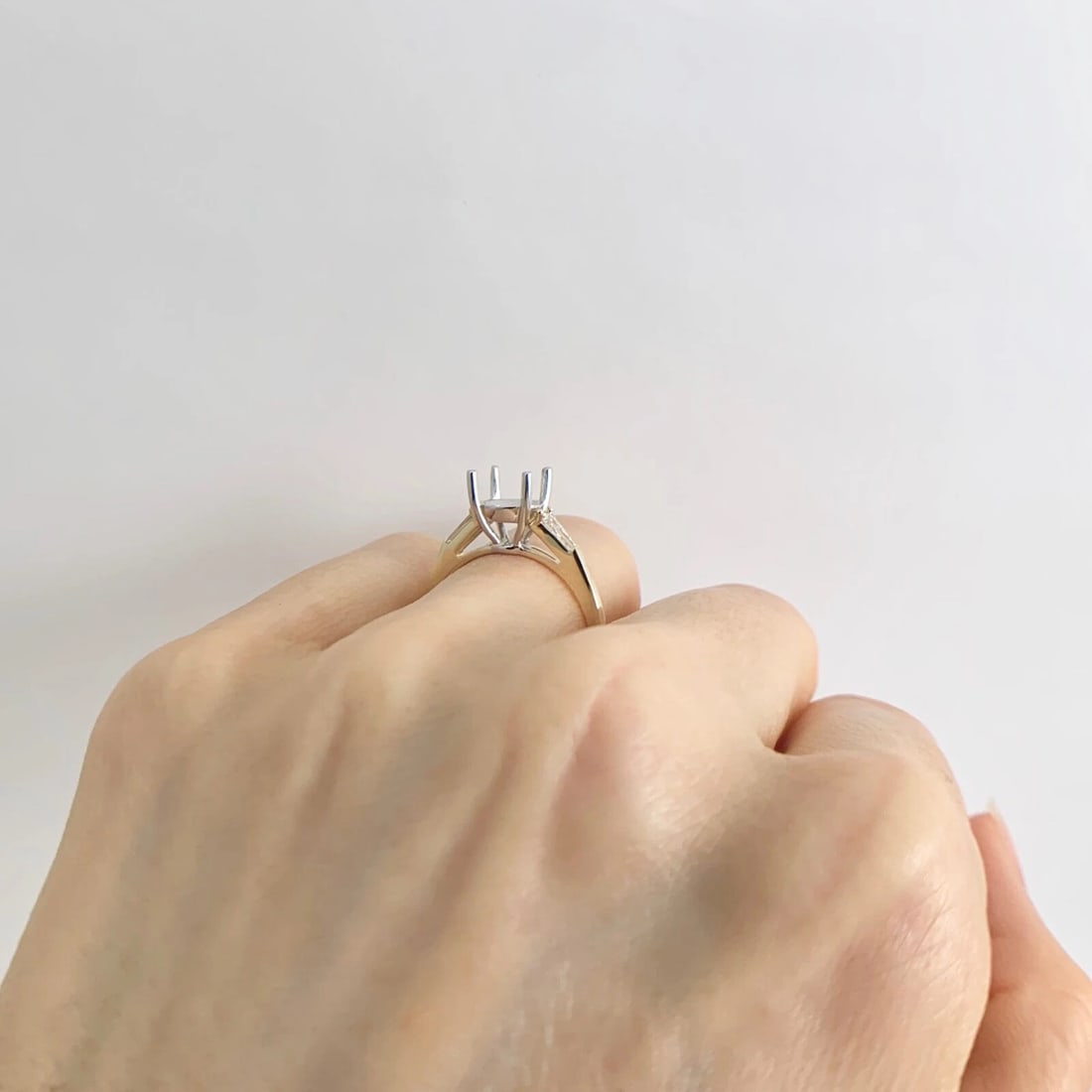 Thin Tapered Baguette Diamond Engagement Ring Setting Mounting 14K Yellow Gold - 4