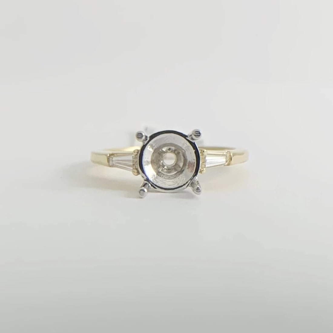 Thin Tapered Baguette Diamond Engagement Ring Setting Mounting 14K Yellow Gold - 7