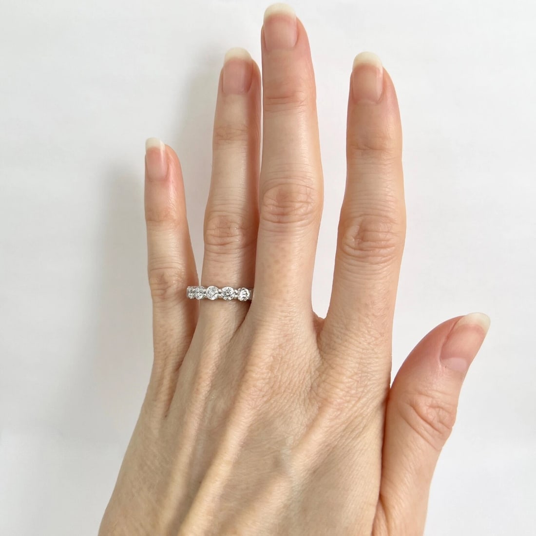 5-Stone Round Diamond Wedding Band Anniversary Ring 14K White Gold, 1.01 CTW - 2