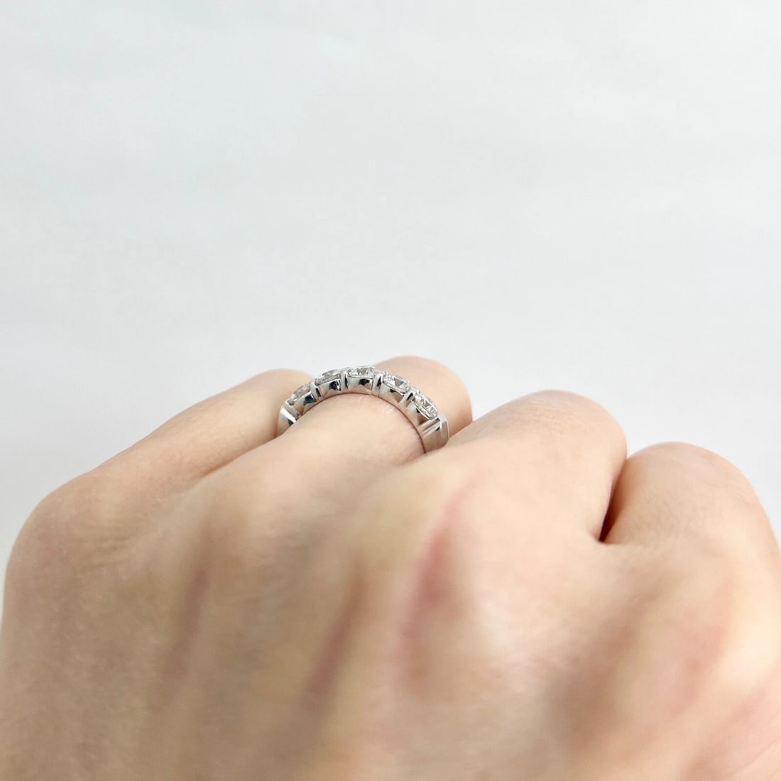 5-Stone Round Diamond Wedding Band Anniversary Ring 14K White Gold, 1.01 CTW - 5