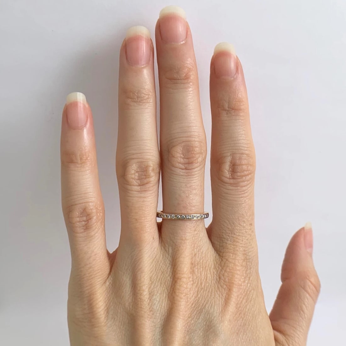 Thin Pave Diamond Wedding Band Ring 18K Pink Rose Gold .27 CTW - 2