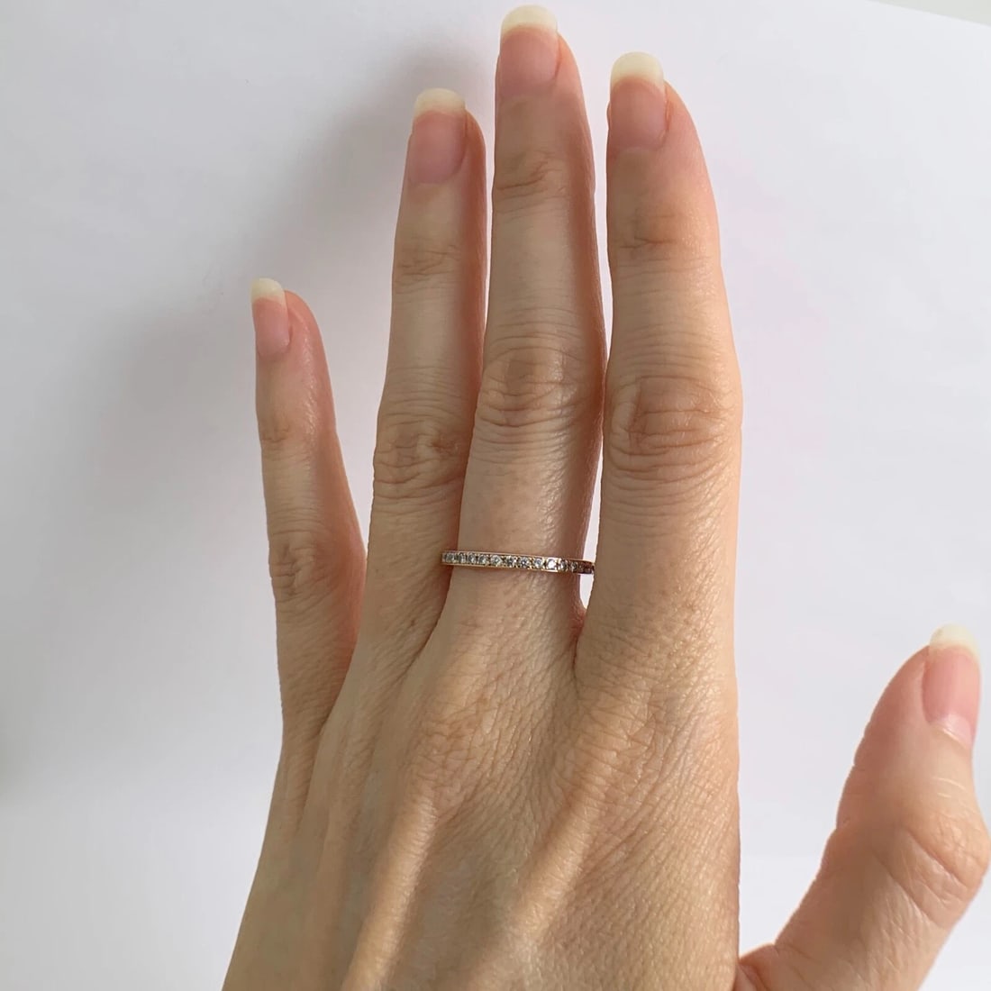 Thin Pave Diamond Wedding Band Ring 18K Pink Rose Gold .27 CTW - 3