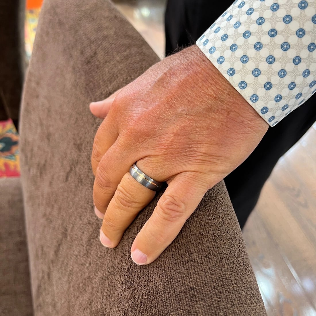 Men's Gray Gold Satin Wedding Band Ring Tungsten Carbide, Size 10, 6.5 mm - 2