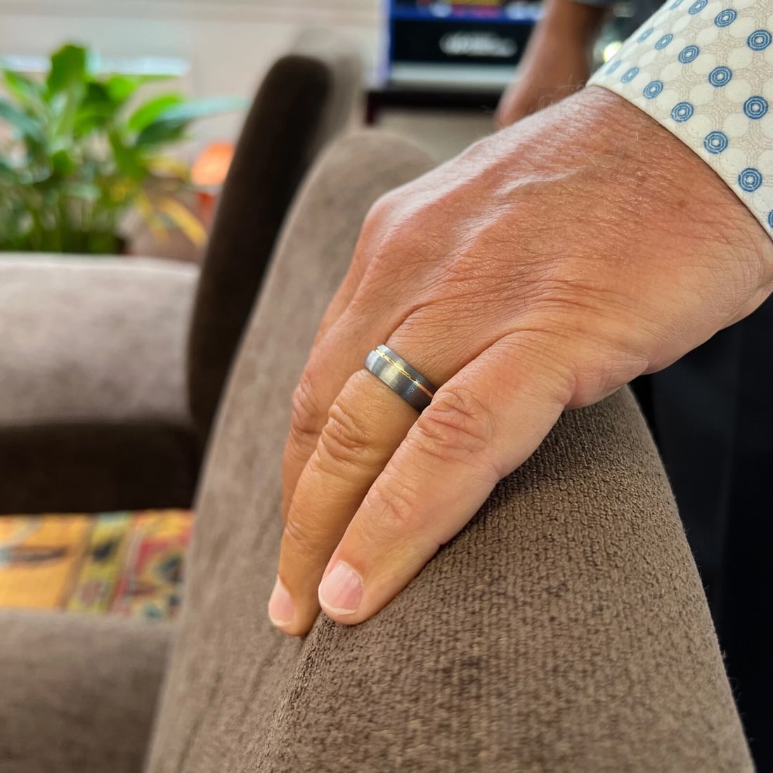 Men's Gray Gold Satin Wedding Band Ring Tungsten Carbide, Size 10, 6.5 mm - 5