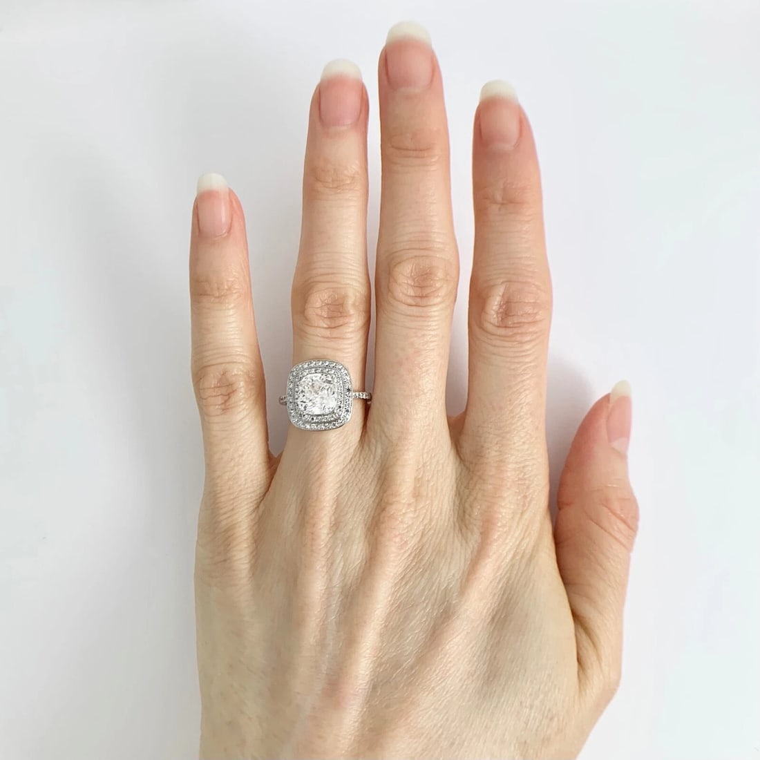 Double Cushion Halo Diamond Engagement Ring Setting Mounting Platinum .55 CTW - 5