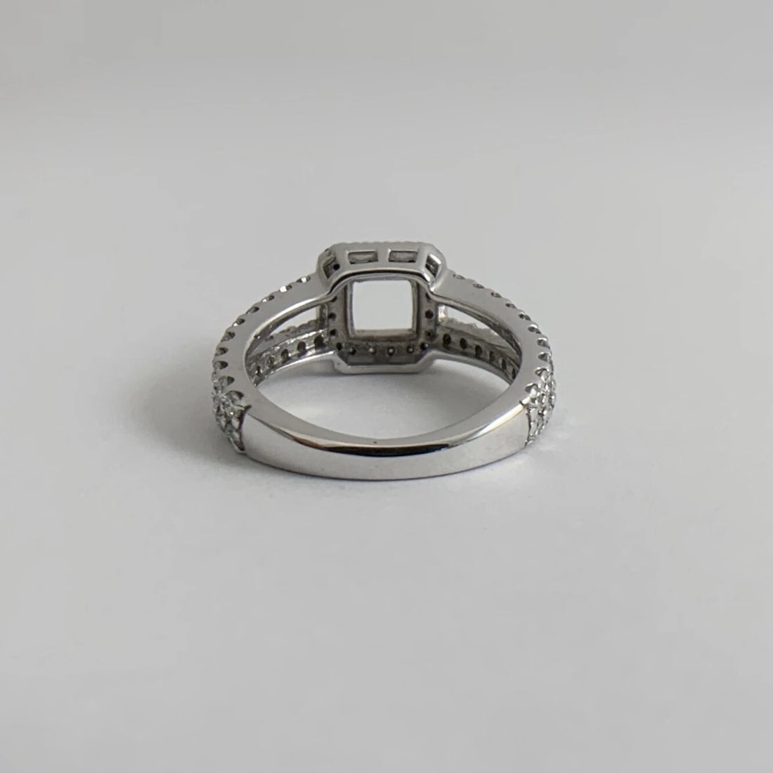 Square Halo Split Shank Diamond Engagement Ring Setting Mounting 14K White Gold - 10