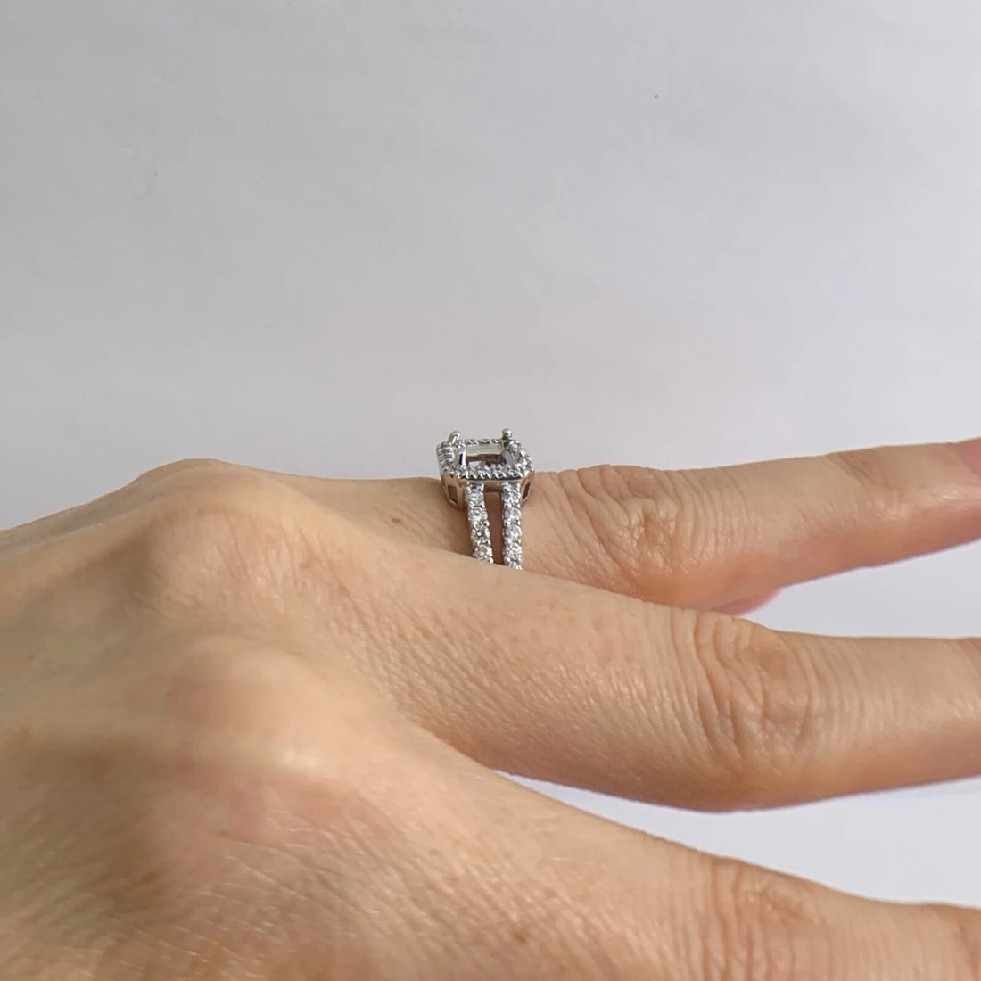 Square Halo Split Shank Diamond Engagement Ring Setting Mounting 14K White Gold - 4