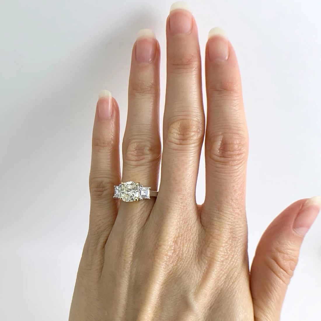 3-Stone Radiant Asscher Light Yellow Diamond Engagement Ring Platinum 2.88 CTW - 3