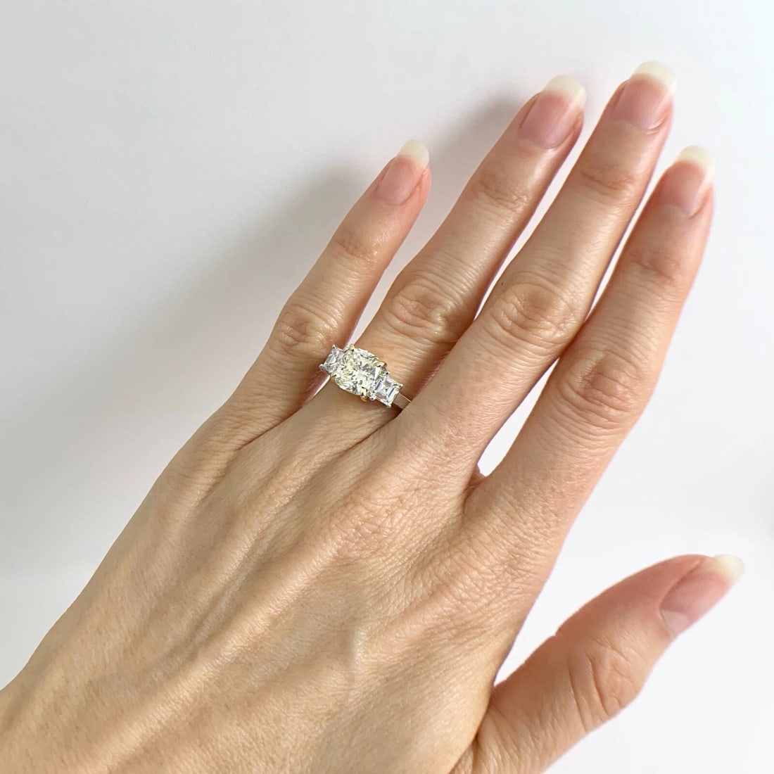 3-Stone Radiant Asscher Light Yellow Diamond Engagement Ring Platinum 2.88 CTW - 4