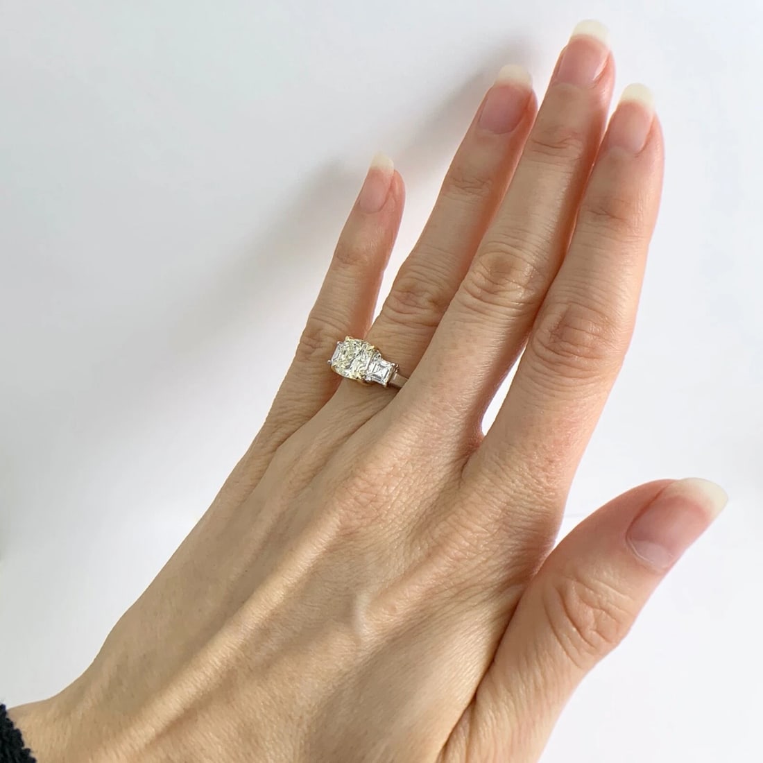 3-Stone Radiant Asscher Light Yellow Diamond Engagement Ring Platinum 2.88 CTW - 5