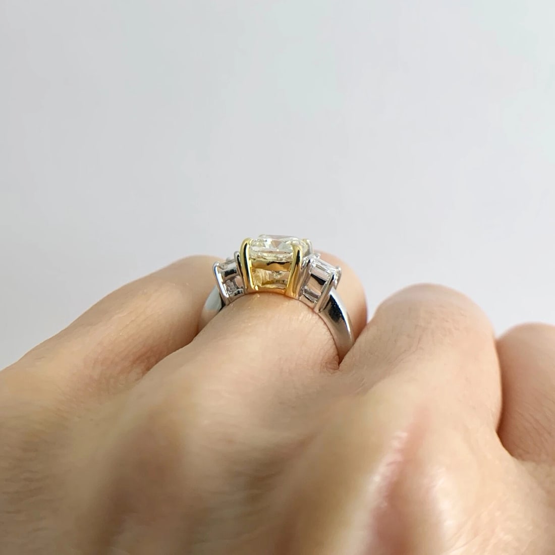 3-Stone Radiant Asscher Light Yellow Diamond Engagement Ring Platinum 2.88 CTW - 6