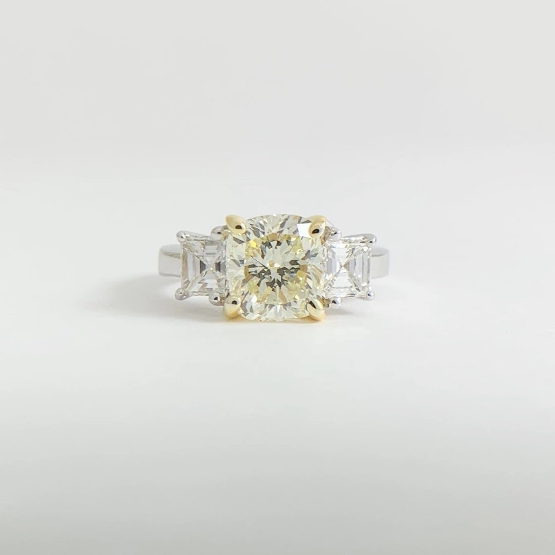 3-Stone Radiant Asscher Light Yellow Diamond Engagement Ring Platinum 2.88 CTW - 7