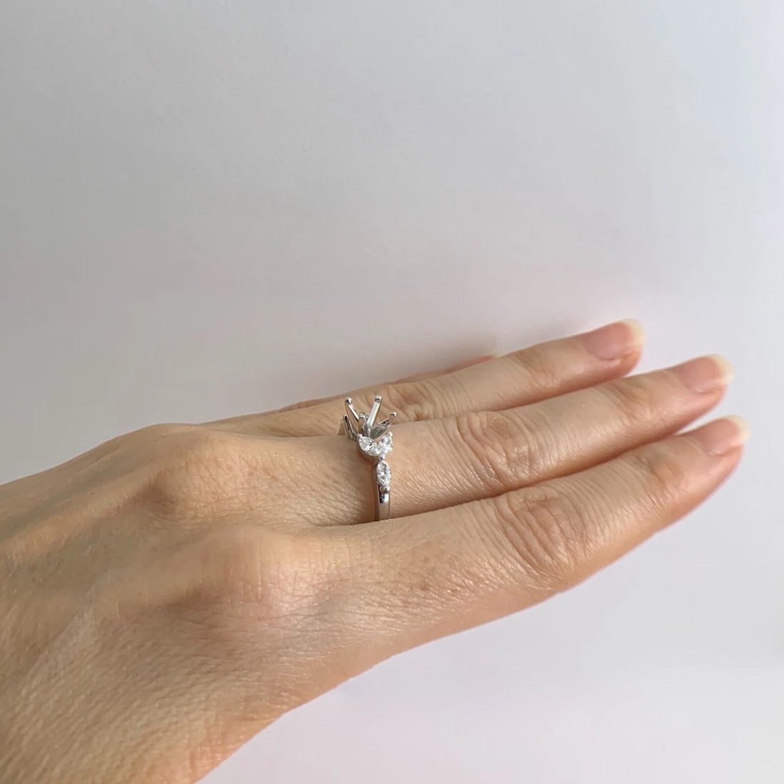 Marquise Petal Diamond Engagement Ring Setting Mounting 14K White Gold, 3.22 Gr - 4