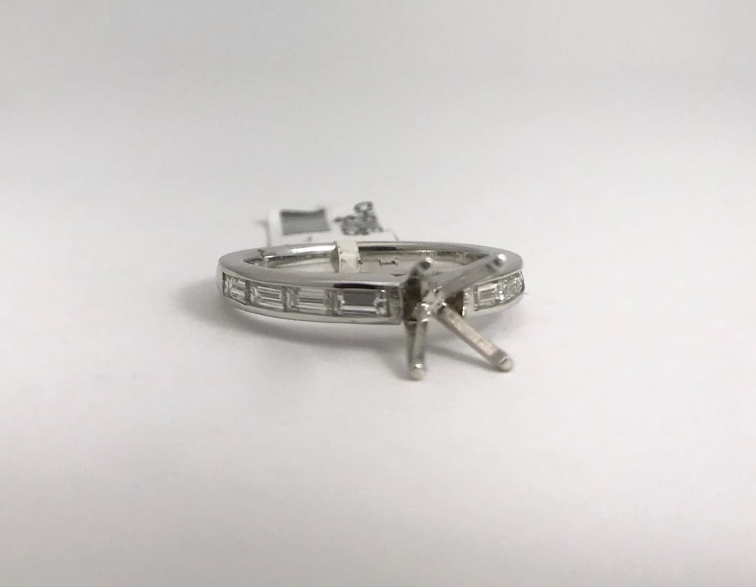 Baguette Channel-Set Diamond Engagement Ring Mounting 14K White Gold .65 CTW - 7