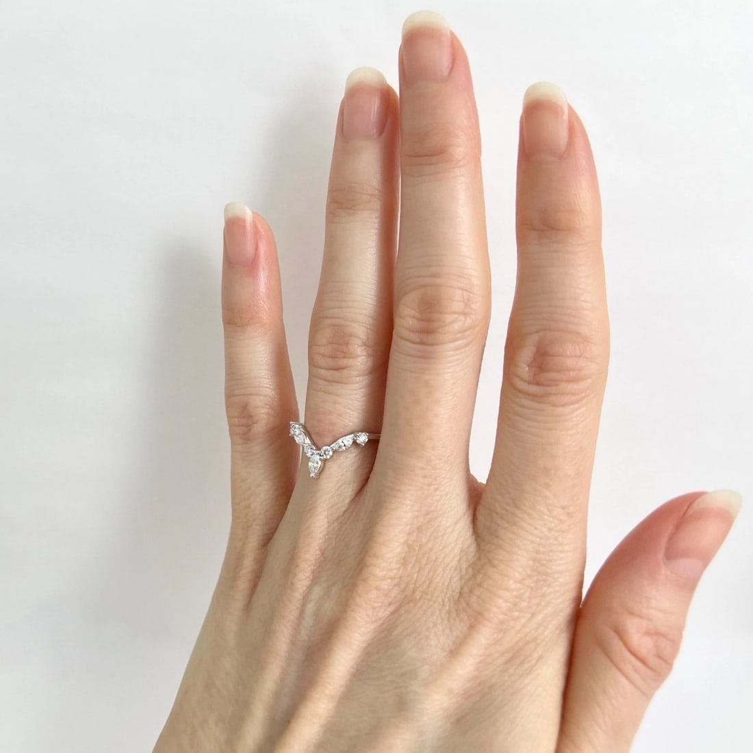 Curved Marquise Diamond Chevron Tiara Wedding Band Ring 14K White Gold, .15 CTW - 2