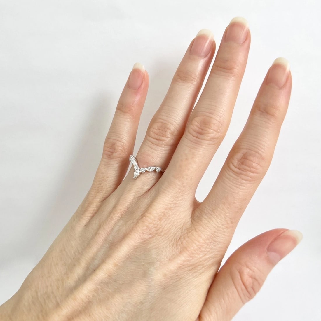 Curved Marquise Diamond Chevron Tiara Wedding Band Ring 14K White Gold, .15 CTW - 3