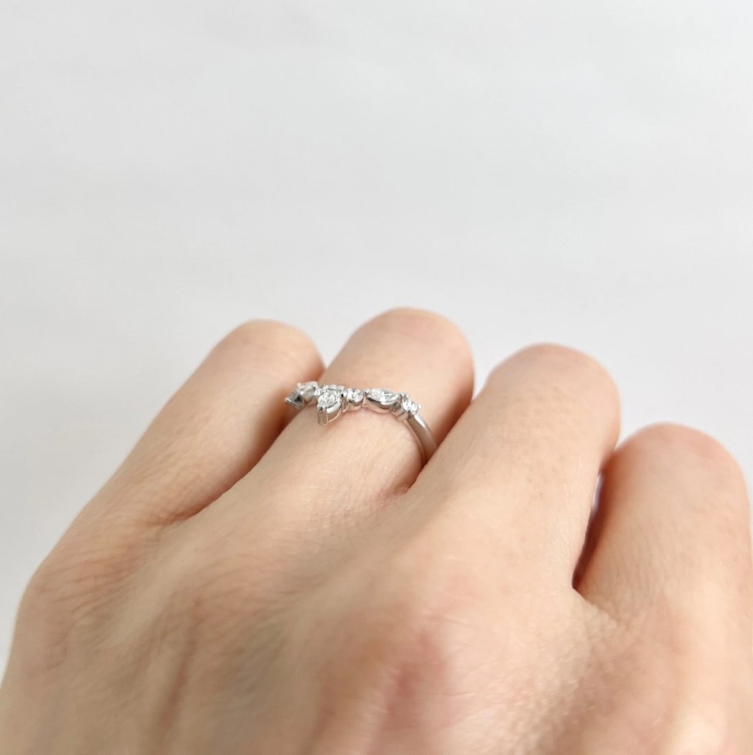 Curved Marquise Diamond Chevron Tiara Wedding Band Ring 14K White Gold, .15 CTW - 4