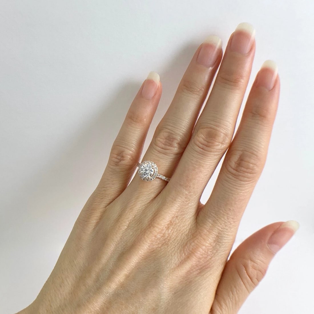 EGL Round Halo Diamond Engagement Ring 14K Pink Rose Gold 1.22 CTW, 2.23 Grams - 3