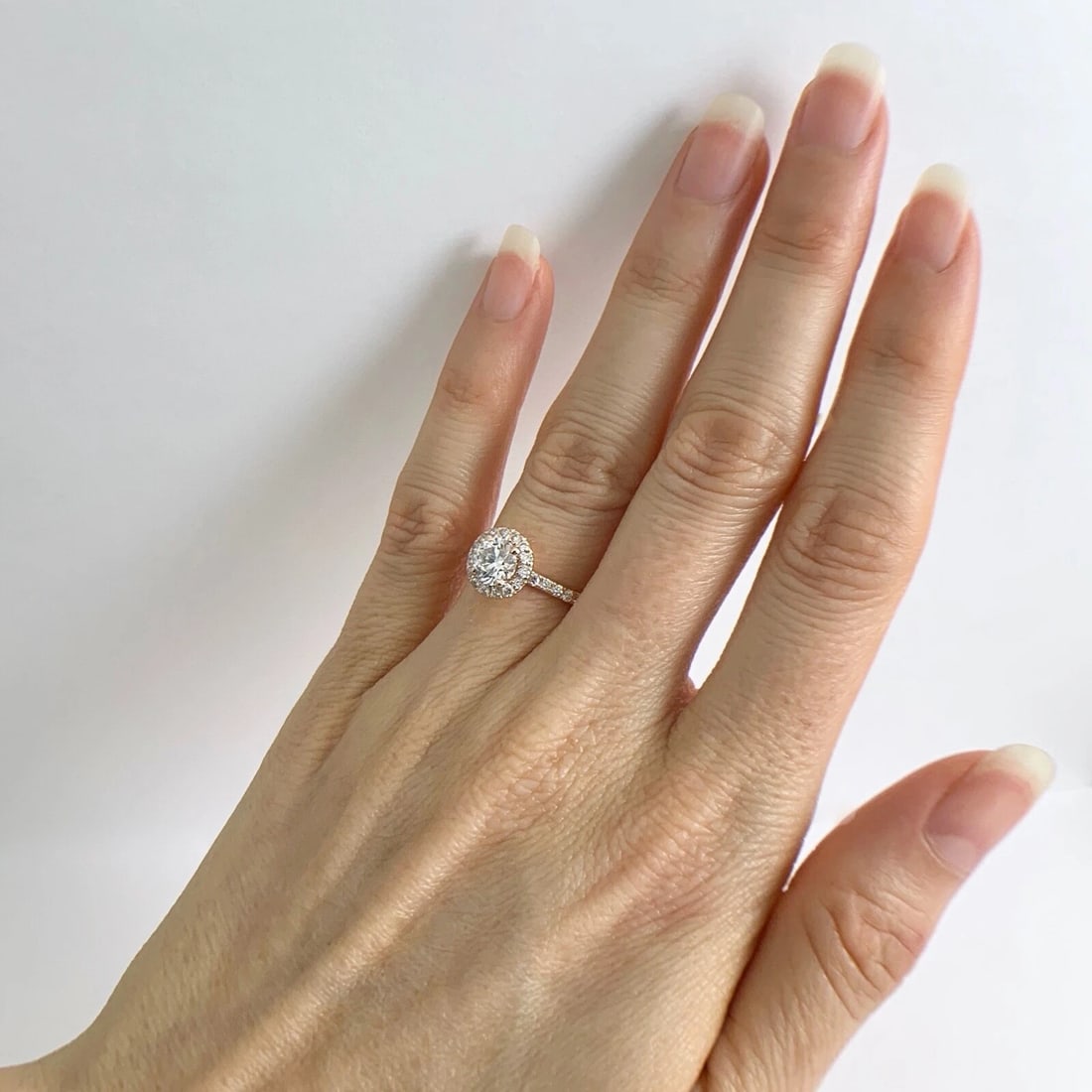 EGL Round Halo Diamond Engagement Ring 14K Pink Rose Gold 1.22 CTW, 2.23 Grams - 4