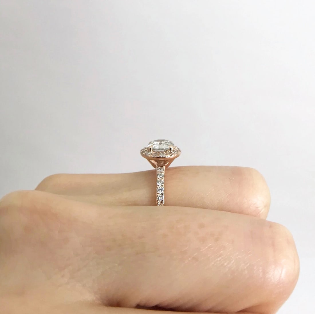 EGL Round Halo Diamond Engagement Ring 14K Pink Rose Gold 1.22 CTW, 2.23 Grams - 6