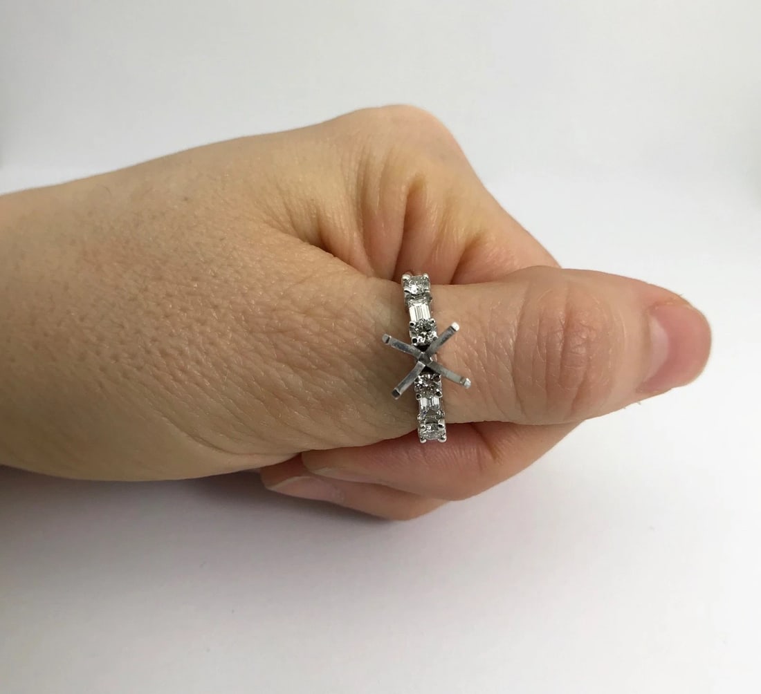 Baguette Round Diamond Engagement Ring Setting Mounting 14K White Gold, .35 CTW - 3