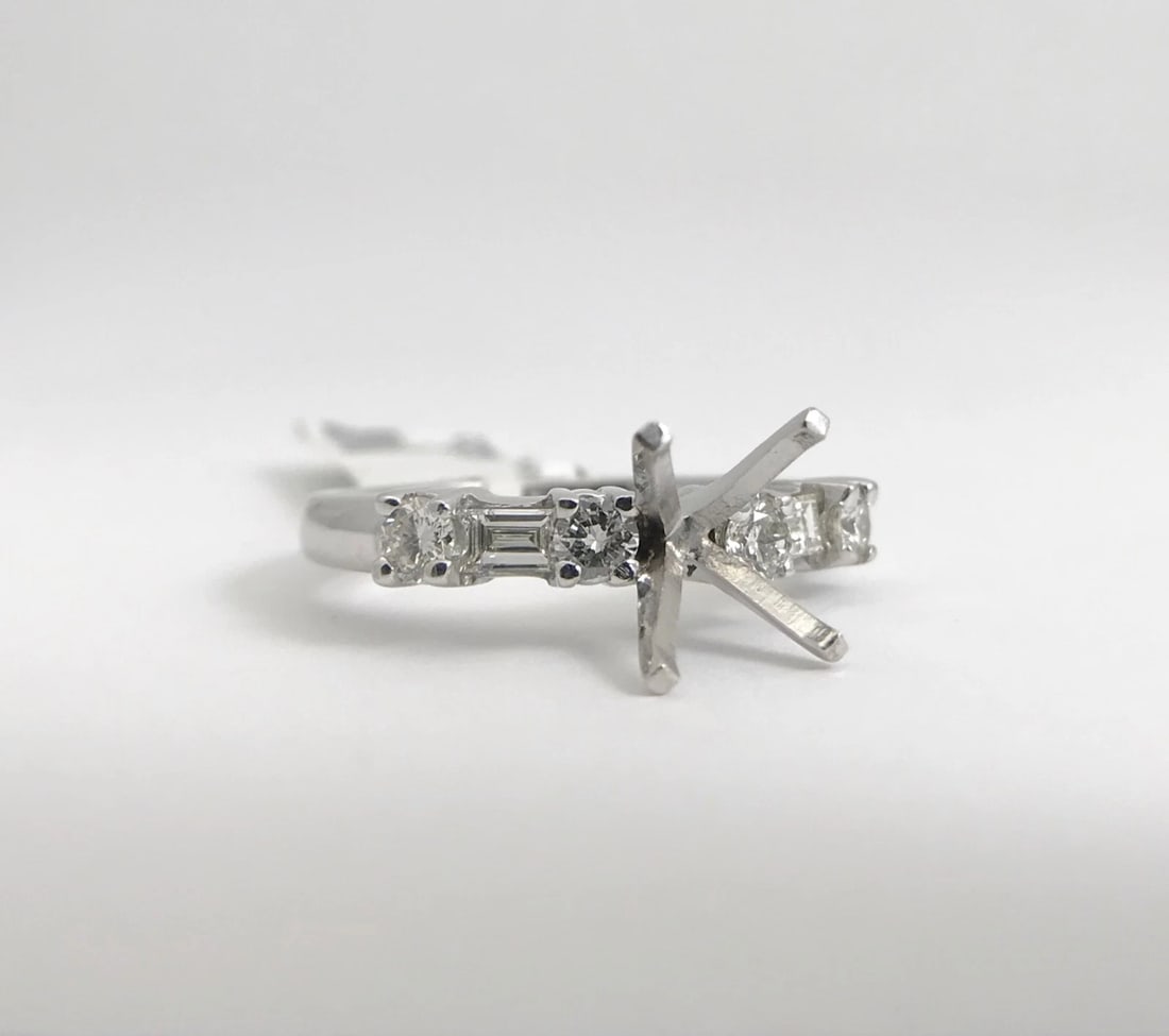 Baguette Round Diamond Engagement Ring Setting Mounting 14K White Gold, .35 CTW - 5