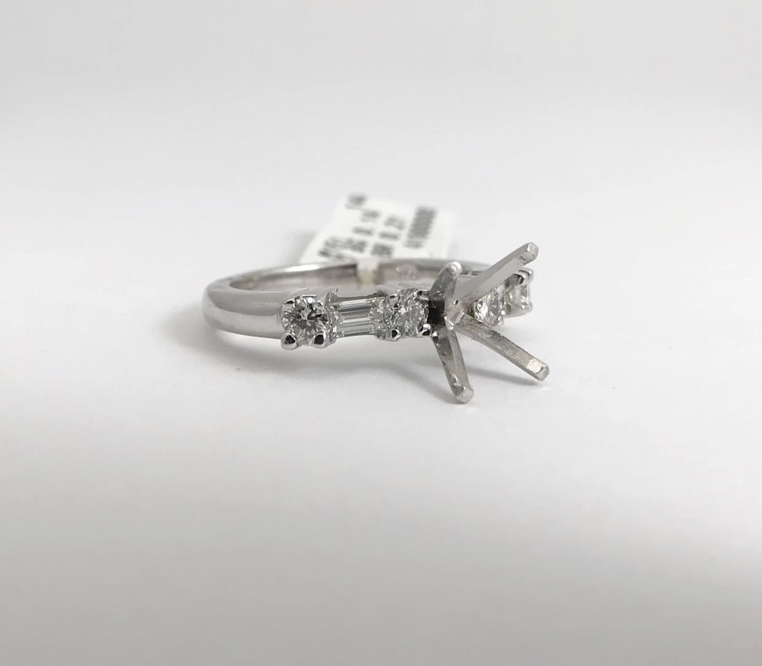 Baguette Round Diamond Engagement Ring Setting Mounting 14K White Gold, .35 CTW - 7