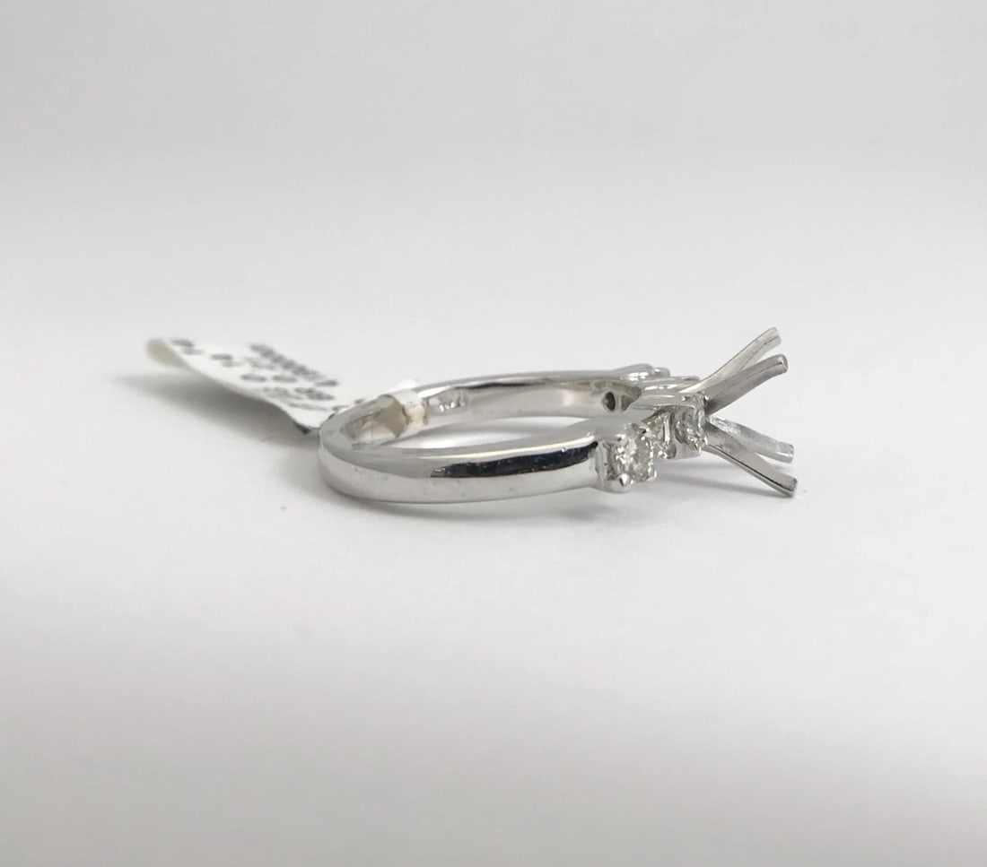 Baguette Round Diamond Engagement Ring Setting Mounting 14K White Gold, .35 CTW - 8