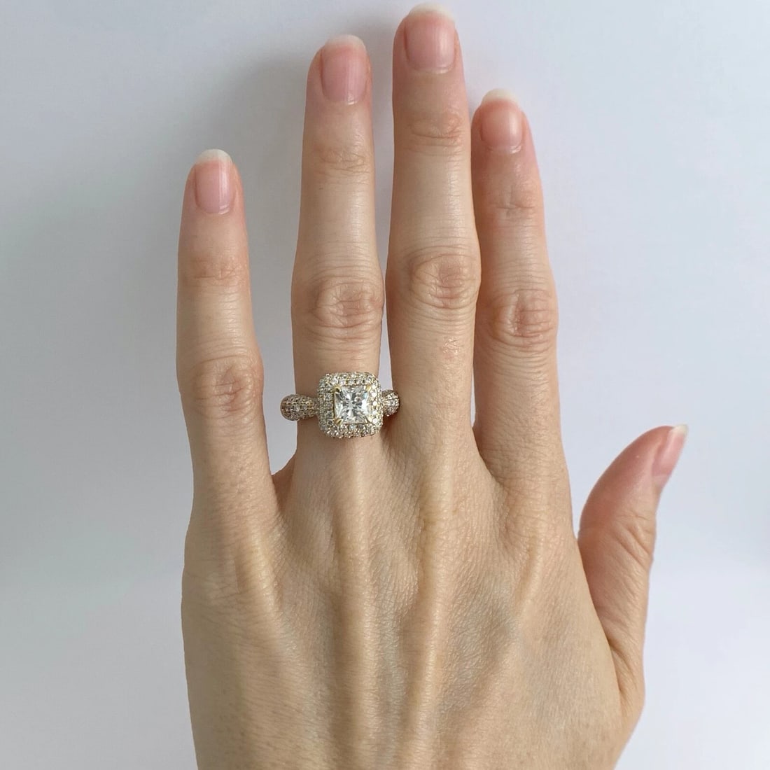 Princess Diamond Pave Halo Engagement Ring 18K Yellow Gold 2.41 CTW - 2