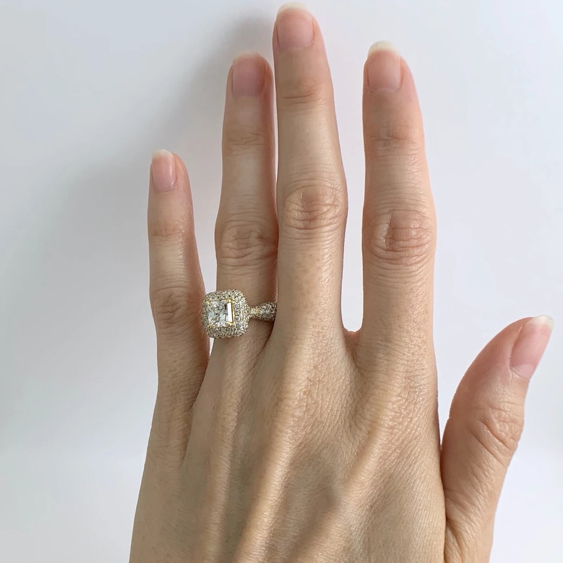 Princess Diamond Pave Halo Engagement Ring 18K Yellow Gold 2.41 CTW - 3