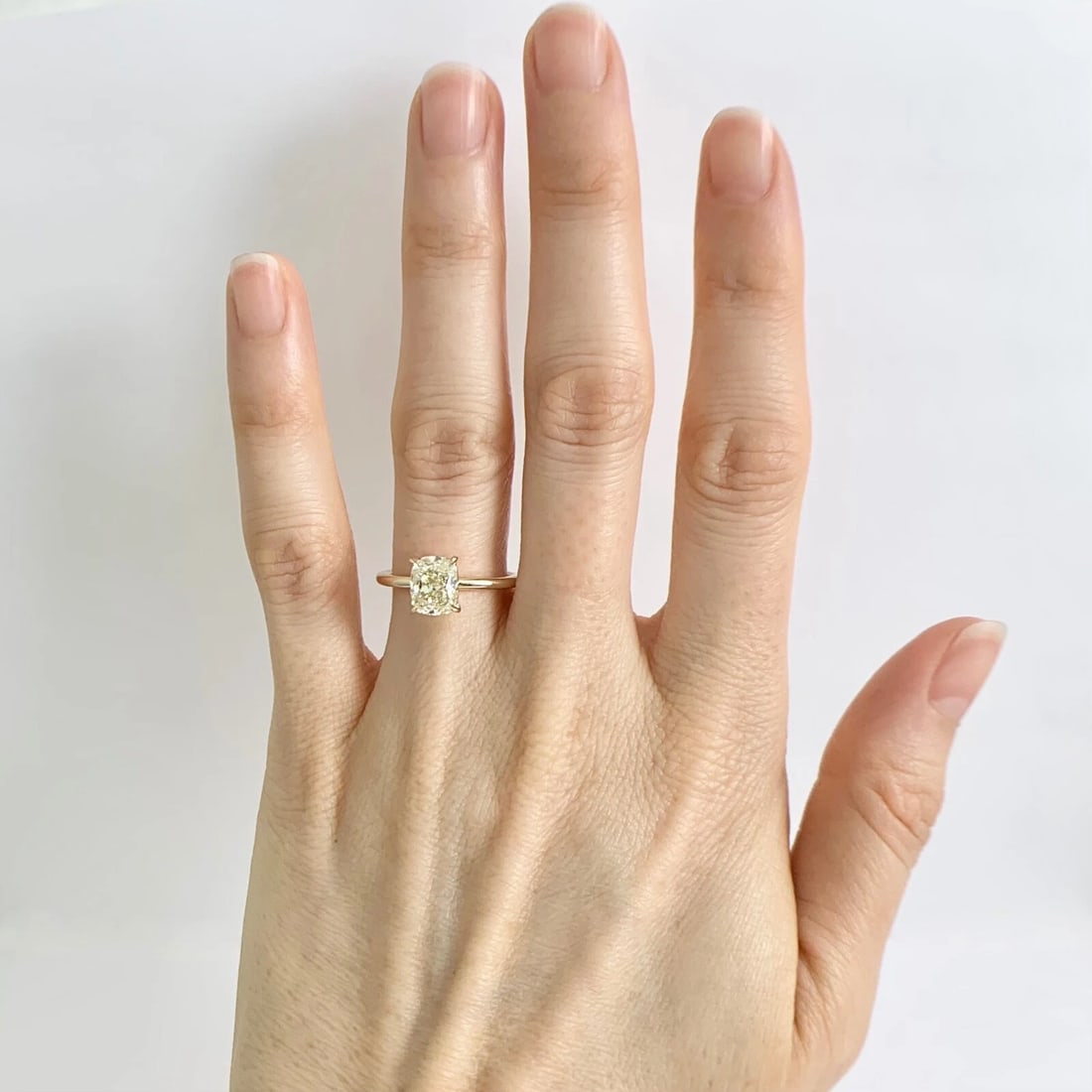 Light Yellow Cushion Solitaire Diamond Engagement Ring 14K Yellow Gold, 1.40 CT - 2