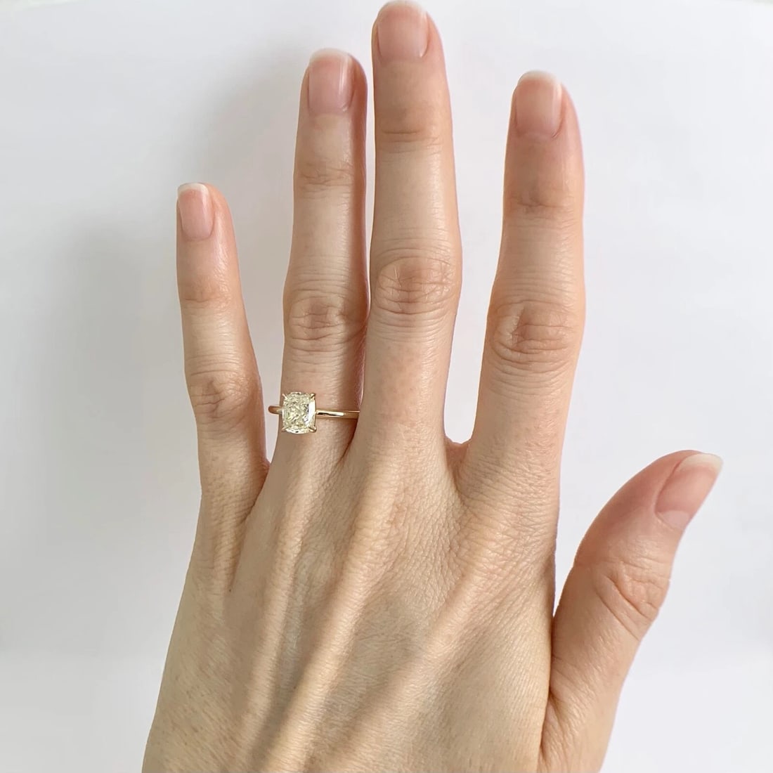 Light Yellow Cushion Solitaire Diamond Engagement Ring 14K Yellow Gold, 1.40 CT - 3