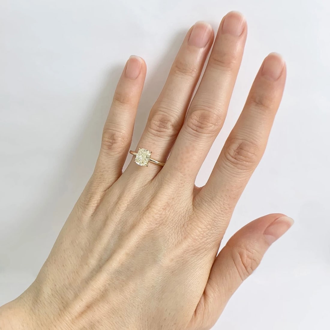 Light Yellow Cushion Solitaire Diamond Engagement Ring 14K Yellow Gold, 1.40 CT - 4