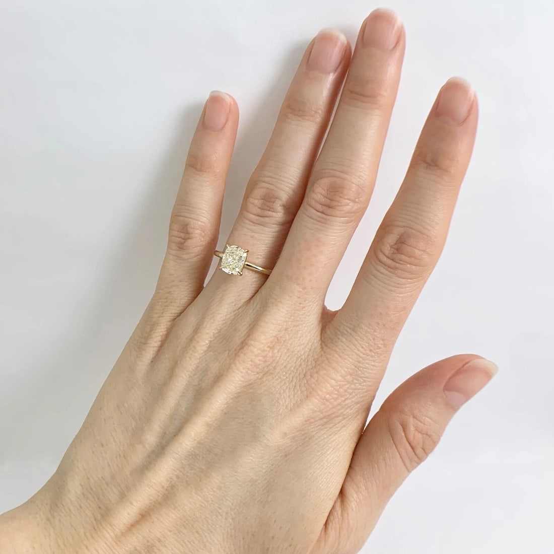 Light Yellow Cushion Solitaire Diamond Engagement Ring 14K Yellow Gold, 1.40 CT - 5