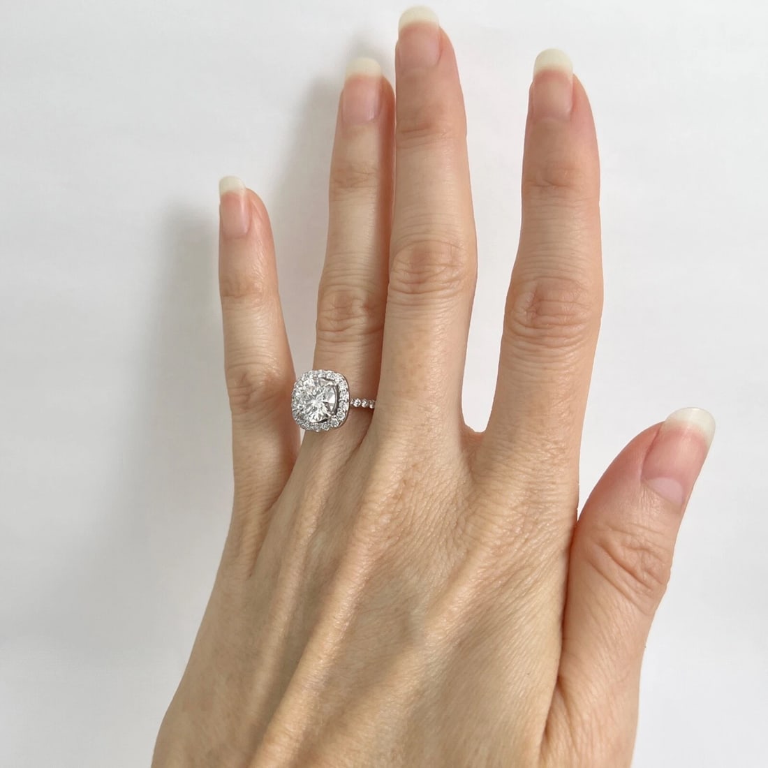 Cushion Halo Round Diamond Engagement Ring 14K White Gold, 2.61 CTW - 2