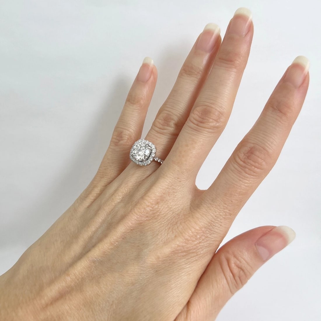 Cushion Halo Round Diamond Engagement Ring 14K White Gold, 2.61 CTW - 3