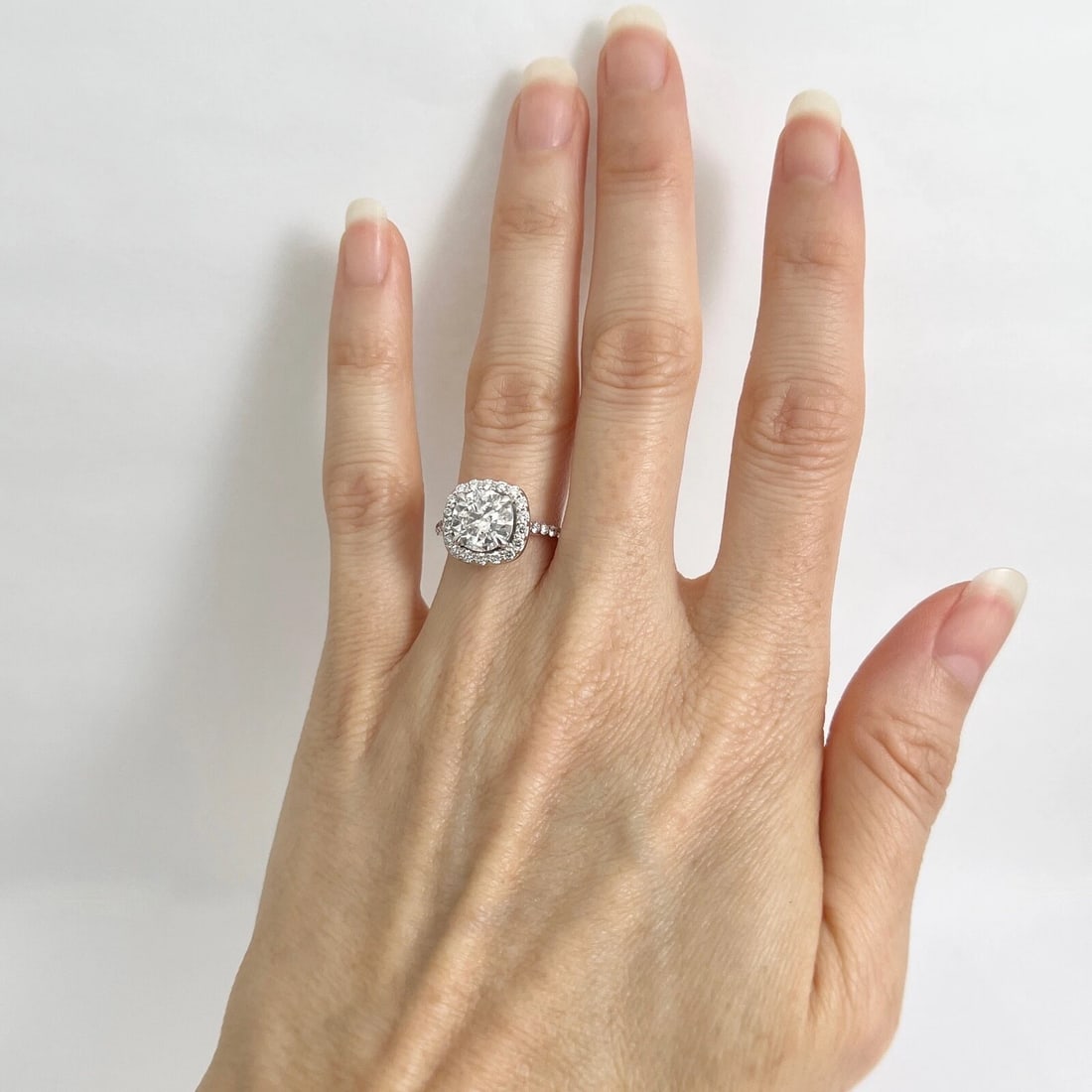 Cushion Halo Round Diamond Engagement Ring 14K White Gold, 2.61 CTW - 4