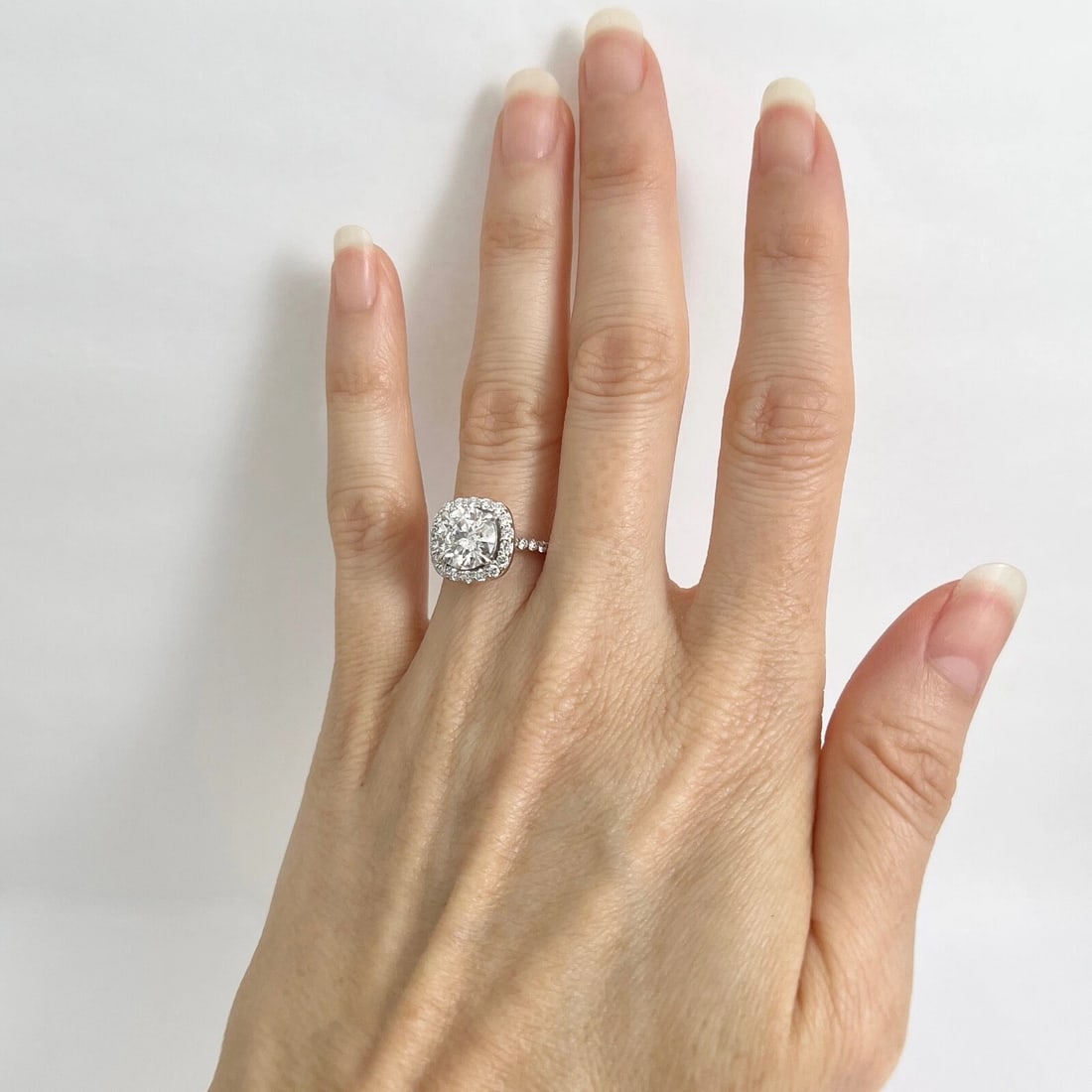 Cushion Halo Round Diamond Engagement Ring 14K White Gold, 2.61 CTW - 5