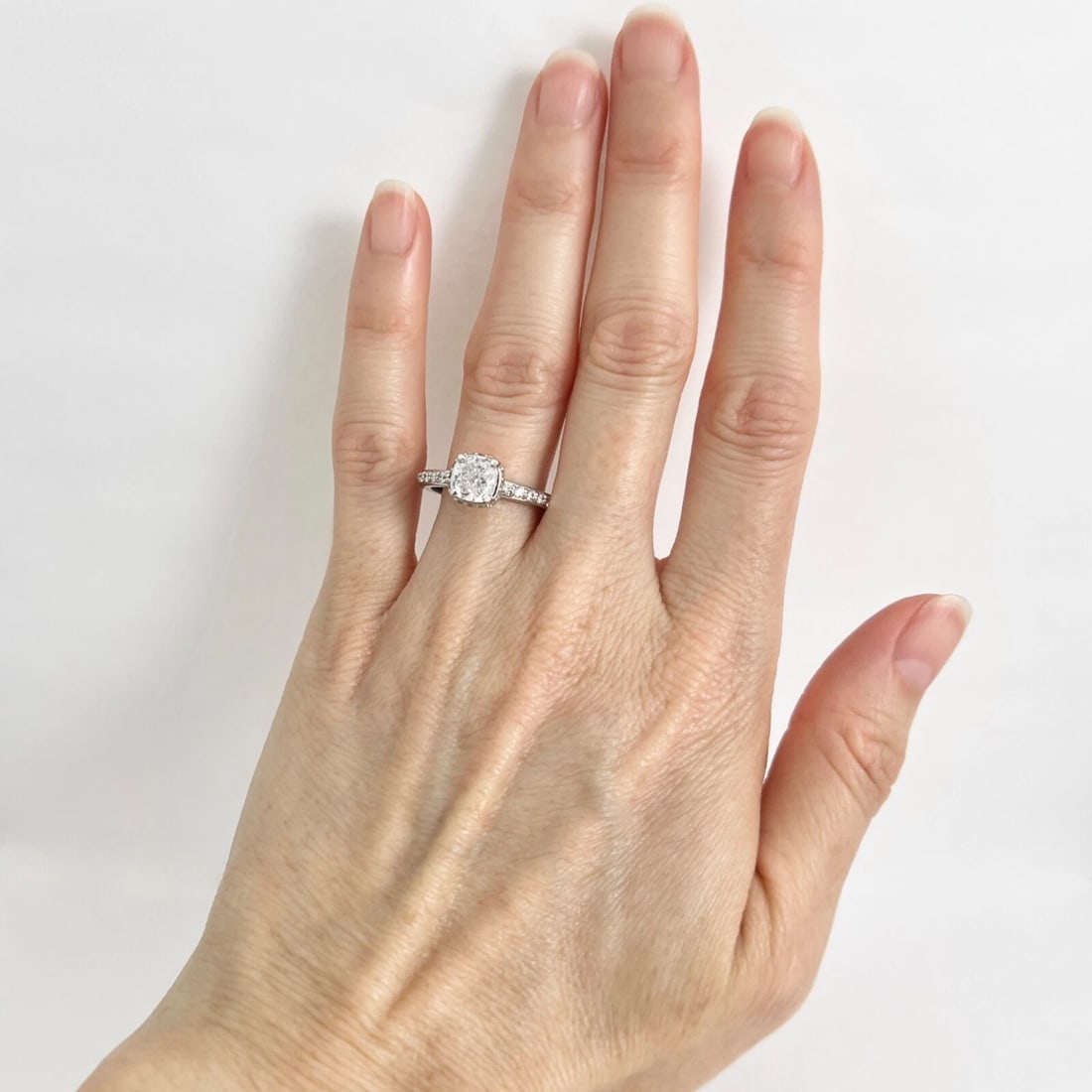 GIA Cushion Cut Diamond Hidden Halo Engagement Ring 14K White Gold, 1.58 CTW - 2