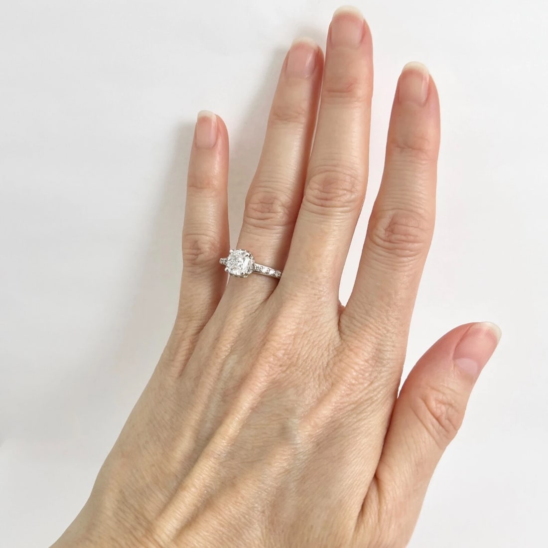 GIA Cushion Cut Diamond Hidden Halo Engagement Ring 14K White Gold, 1.58 CTW - 3