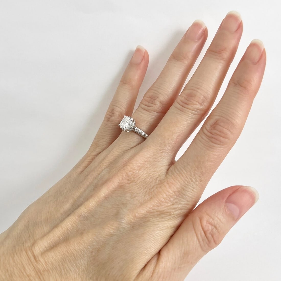 GIA Cushion Cut Diamond Hidden Halo Engagement Ring 14K White Gold, 1.58 CTW - 4