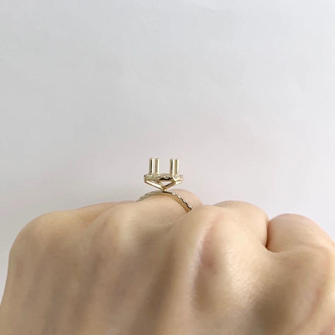 Cushion Halo Diamond Engagement Ring Setting Mounting 14K Yellow Gold, 3.29 Gr - 4