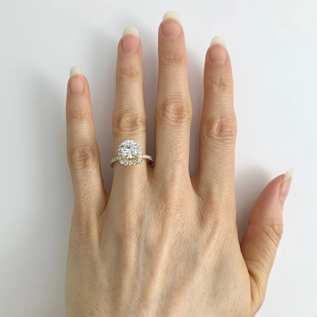 Cushion Halo Diamond Engagement Ring Setting Mounting 14K Yellow Gold, 3.29 Gr - 5