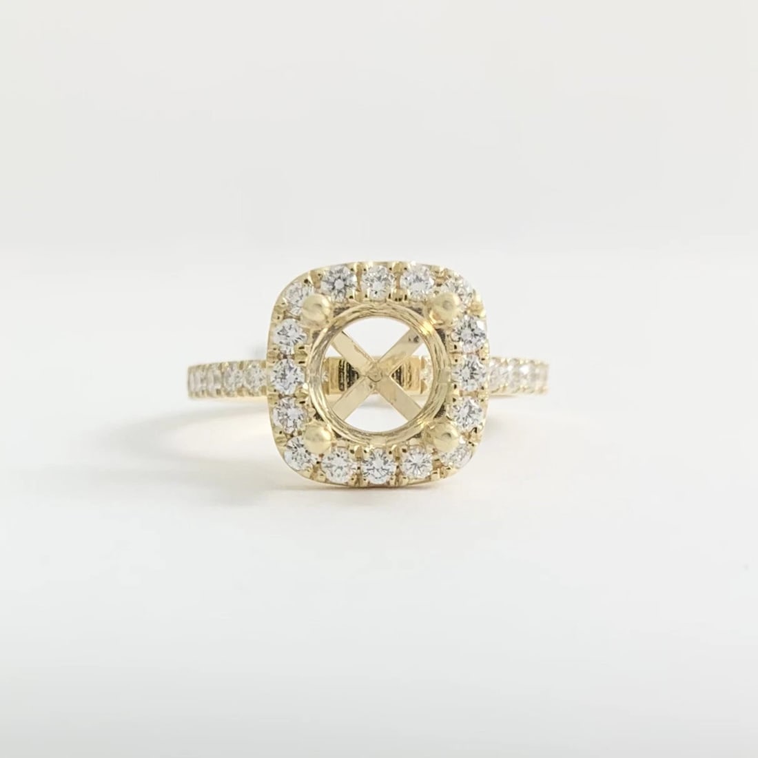 Cushion Halo Diamond Engagement Ring Setting Mounting 14K Yellow Gold, 3.29 Gr - 7