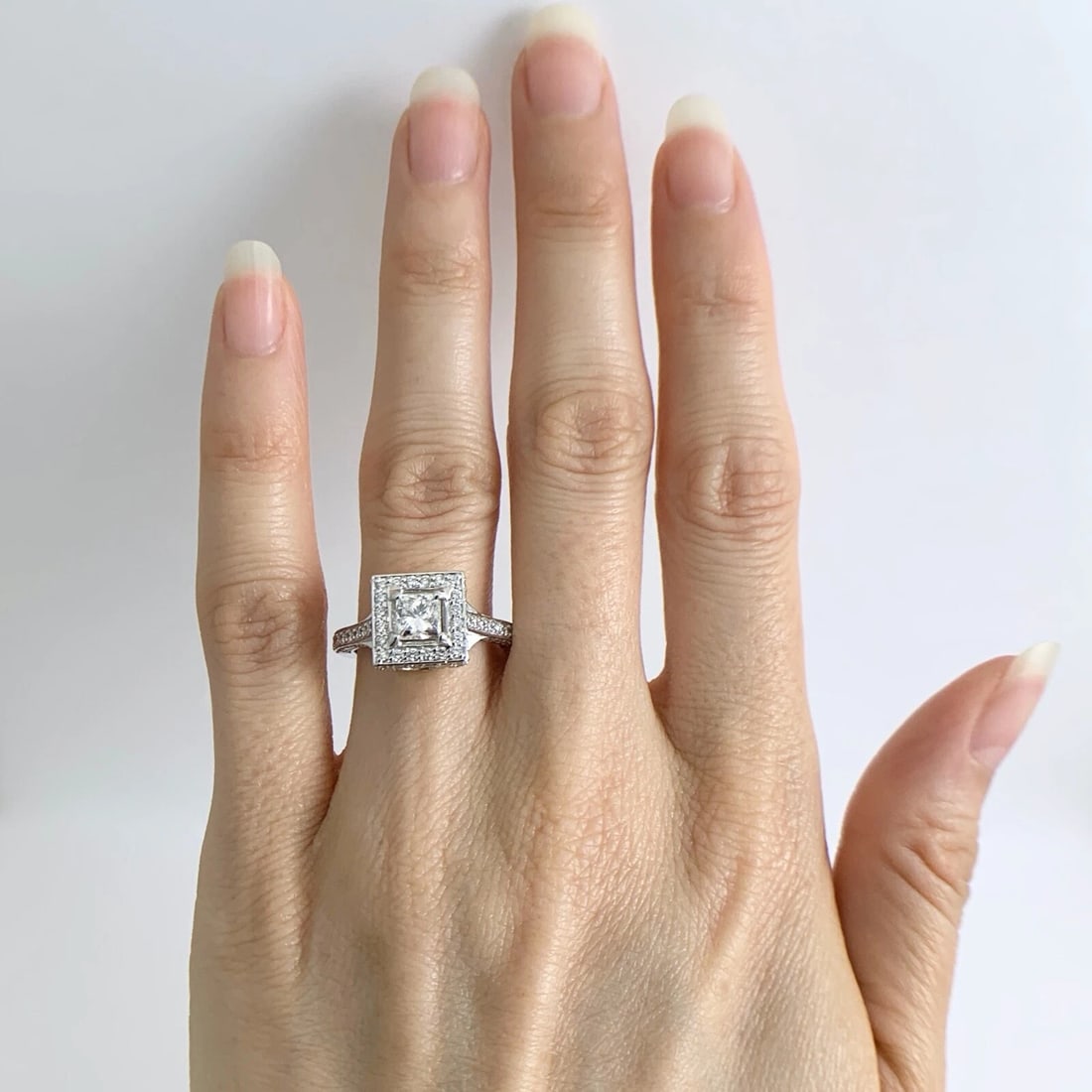 GIA Princess Square Halo Diamond Engagement Ring Platinum 1.76 CTW - 2